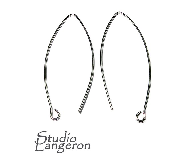 925 Sterling Silver Marquise Ear Wire with Open Ring, silver earrings, earring component, Jewelry making - 1 pair (2 pieces)
