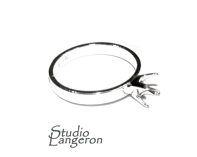 925 sterling silver blank ring with cushion 4-Prong Settings 5x5 mm size 5, 6, 7, 8, 9, 10, Jewelry making, base ring, Setting - 1 piece
