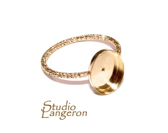 14K Yellow gold filled decorative blank ring with bezel cup 8x10mm size 4 - 11, Base ring, Bezel cup, Setting, Jewelry making - 1 piece