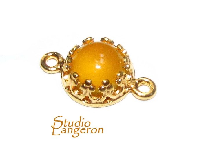 14K Gold Filled natural yellow chalcedony round Link Connector size 14x7mm, Chalcedony gold filled link, Jewelry making, Connector - 1 piece