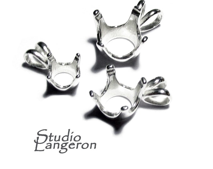925 sterling silver blank pendant with round 4-prong setting 6, 8, 10, 12mm, pendant silver, base pendant, Jewelry making, setting - 1 piece