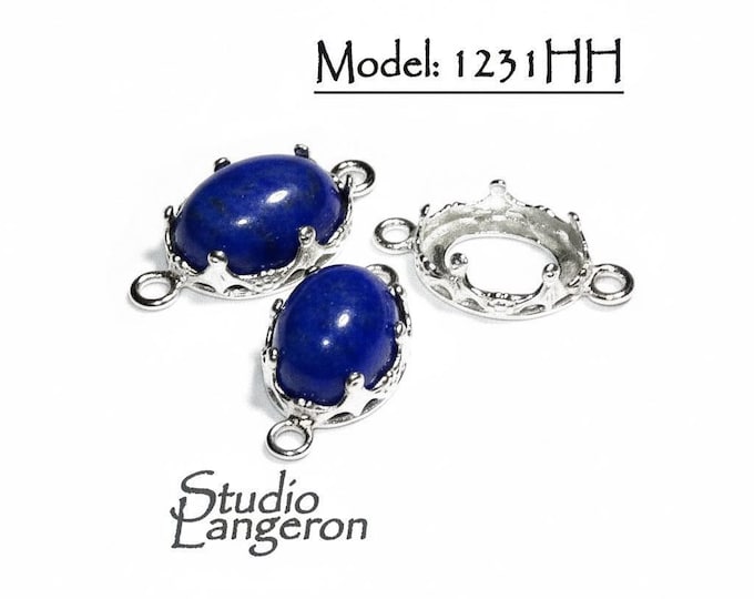 925 Sterling Silver Oval Bezel Cups with 2 loops, model 1231HH, sizes 8x10-13x18mm, Setting silver, Oval bezel cup, Jewelry making - 1 piece