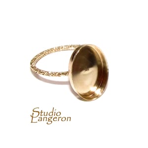 14K Yellow gold filled decorative blank ring with bezel cup 10x14mm size 4 - 11, Base ring, Bezel cup, Setting, Jewelry making - 1 piece