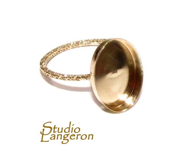 14K Yellow gold filled blank ring with bezel cup 10x14 mm size 4 - 11, Base ring, Bezel cup, Setting, Jewelry making - 1 piece