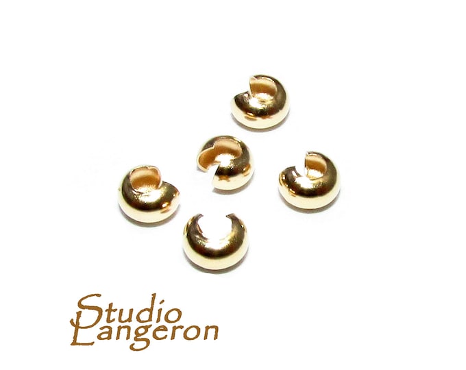 14K Solid gold Crimp Bead Covers size 3, 4 mm, Solid Gold crimp beads, Jewelry making, Solid gold findings, Solid Gold beads cover - 1 piece