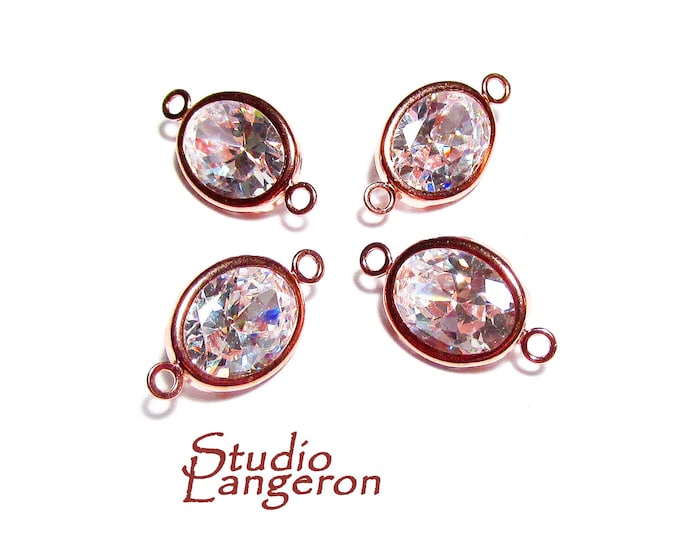 14K Rose Gold Filled White topaz oval Link Connector size 14.0x8.0 mm, Rose gold filled link, Link connector, Jewelry making - 1 piece