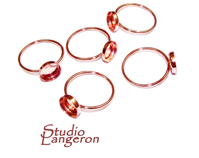 14K Rose solid gold blank ring with bezel cup 8 mm size 4 - 10, Base ring, Rose gold ring, bezel cup, Jewelry making, Setting - 1 piece