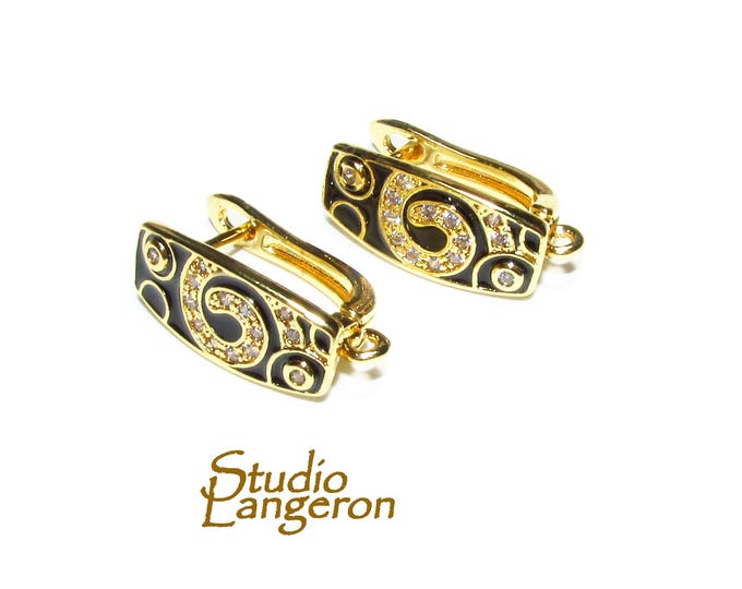 14K Yellow Gold Filled Lever-Back Ear Wire with enamel size 10x18 mm, Jewelry making, Lever Back earrings, Gold Filled -1 pair (2 piece)