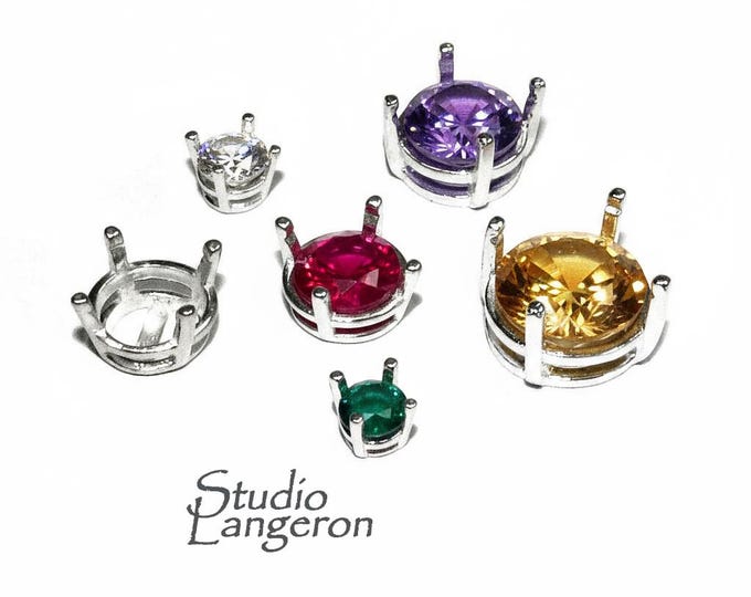 925 Sterling Silver Round 4-Prong Settings size 3.0 - 14.0 mm, Silver round basket setting, Jewelry making, Prong Settings - 1 piece