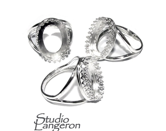 13x18mm 925 sterling silver blank ring with bezel cup size 5, 6, 7, 8, silver ring, bezel cup, mounting, base ring, Jewelry making - 1 piece
