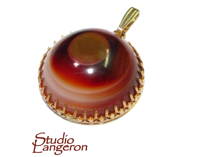 Picture Agate pendant 14K Yellow gold filled size 2.8 cm, Handmade pendant, single copy, Natural Picture Agate, Handmade pendant gold filled