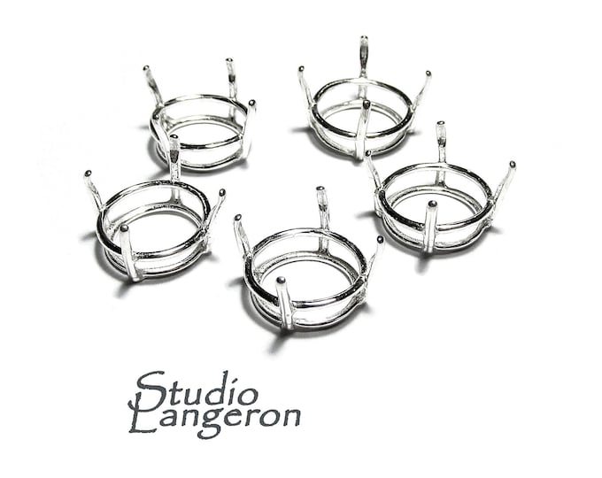 925 Sterling Silver Round 4-Prong Settings size 14 mm, Prong setting, Bezel cup, Jewelry making, Setting, Round basket cast - 1 piece