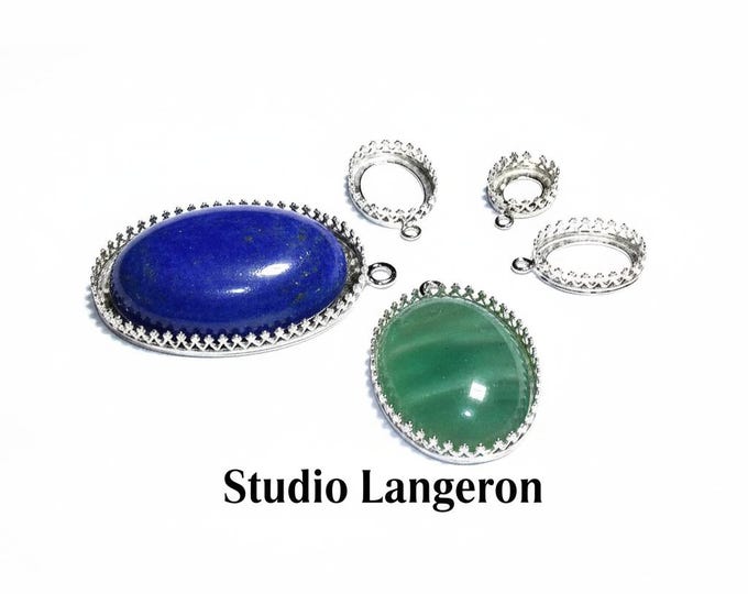 925 Sterling Silver Oval Bezel Cups sizes 6x8-30x40mm, bezel cups, Jewelry making, Setting, Blank pendants - 1 piece