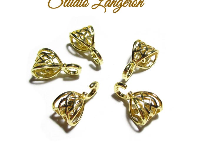 14K Gold filled delicate filigree Pendant Bails with hook, Bail with hook, Gold filled Bail, Jewelry making, Bail findings - 1 piece