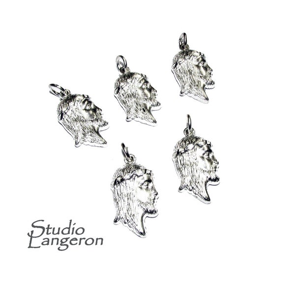 5 pcs Christ Head Charms Silver Tone size 20x11 mm, Silver tone, Christ Head, Charm, Pendant, Nickel Free, Zinc Alloy Metal, Jewelry making