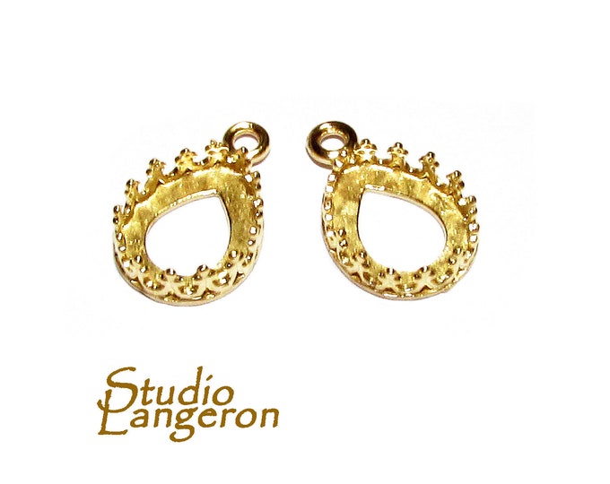 14K solid yellow gold Pear Bezel Cups size 8x10 mm with loop, Bezel cup, Setting, 14K solid gold, Jewelry making, Pear bezel cup - 1 piece