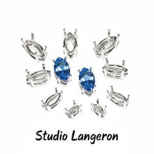 Cesta marquesa de plata de ley 925 con engastes de 4 puntas, tamaño 6 x 3, 8 x 4, 10 x 5, 12 x 6 mm, copa de bisel, engastes de puntas, fabricación de joyas - 1 pieza