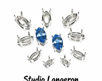 1 pc 925 Sterling Silver Marquise Basket 4-Prong Settings Size 6x3, 8x4, 10x5, 12x6 mm, Bezel cup, Prong Settings, Jewelry making