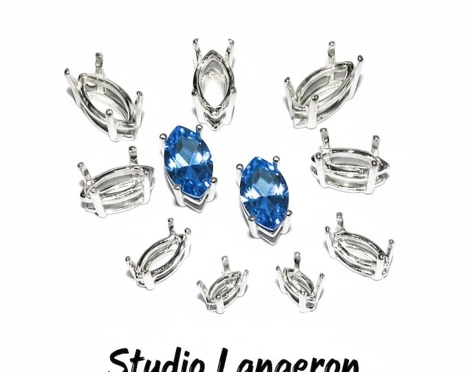 925 Sterling Silver Marquise Basket 4-Prong Settings Size 6x3, 8x4, 10x5, 12x6 mm, Bezel cup, Prong Settings, Jewelry making - 1 piece