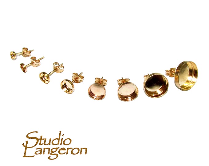 14K Gold Filled Earrings Post With bezel cup size 3 - 12 mm, Earrings mounting, earring components, jewelry making - 1 pair (2 piece)