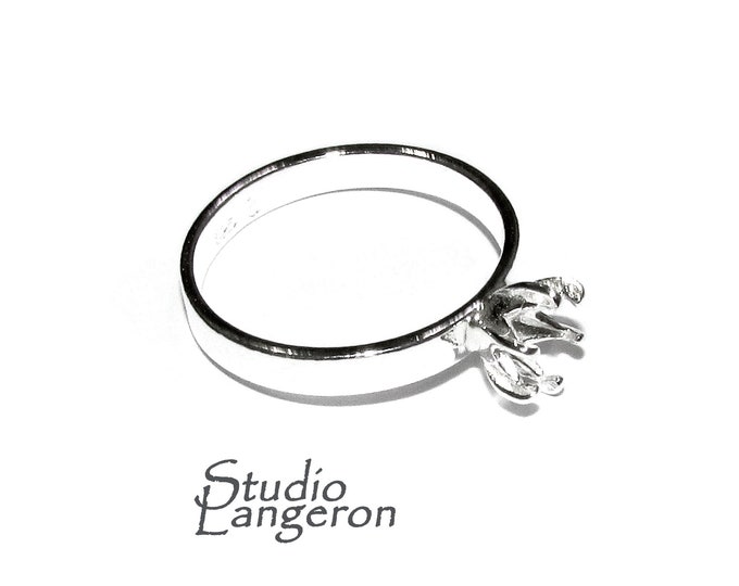 925 sterling silver blank ring with 6-prong setting 5 mm size 5, 6, 7, 8, 9, 10, silver ring, Jewelry making, base ring, Setting - 1 piece