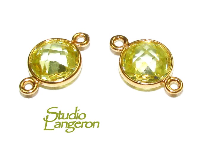 14K Gold Filled Checkerboard Lemon quartz Round Connector size 15x9mm, Jewelry making, gold filled link, Link connector, Connector - 1 piece
