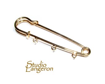 14K Gold filled Brooch Base with 3 Hanging Hole size 50x14 mm, Jewelry making, 14K gold filled, Base brooch - 1 piece