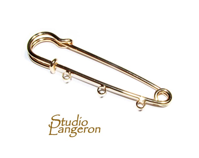 14K Gold filled Brooch Base with 3 Hanging Hole size 50x14 mm, Jewelry making, 14K gold filled, Base brooch - 1 piece