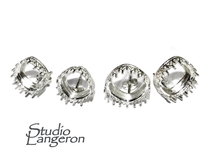 925 Sterling Silver Blank earrings with cushion Bezel cup size 10x10, 12x12 mm, Jewelry making, Setting, Base Earrings - 1 pair (2 pieces)