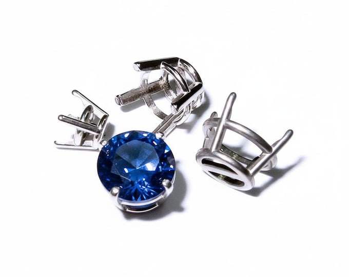 14K White Solid Gold Round Basket 4-Prong Settings size 3.0 - 8.0 mm, basket prong setting, Jewelry making, bezel cups - 1 piece