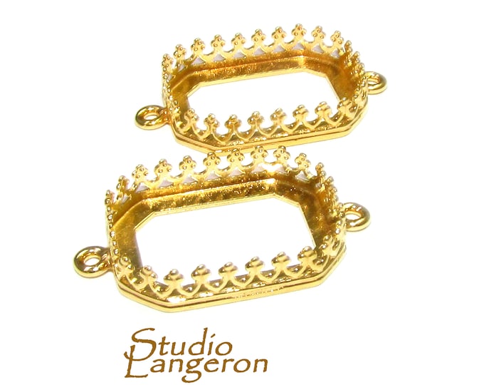 14K Gold filled Octagon Bezel Cups size 13x18 mm with two closed rings, Bezel cup, Setting, Jewelry making, Blank Pendant - 1 piece