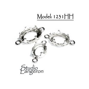 925 Sterling Silver Oval Bezel Cups with 2 loops, model 1231HH, sizes 8x10-13x18mm, Setting silver, Oval bezel cup, Jewelry making - 1 piece