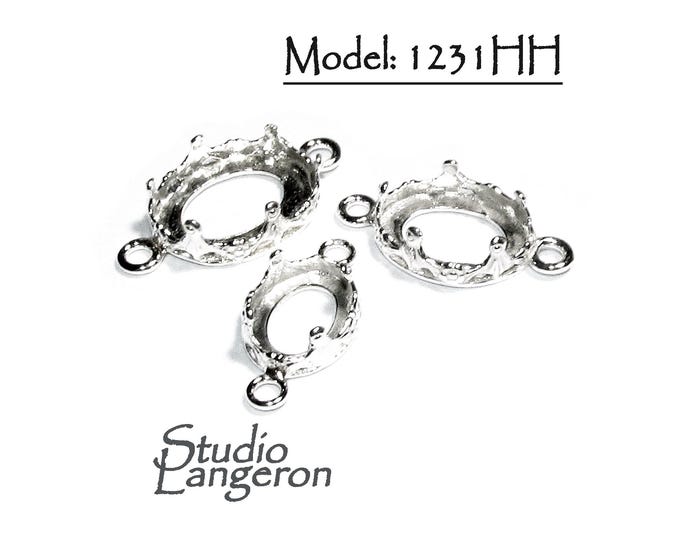 925 Sterling Silver Oval Bezel Cups with 2 loops, model 1231HH, sizes 8x10-13x18mm, Setting silver, Oval bezel cup, Jewelry making - 1 piece