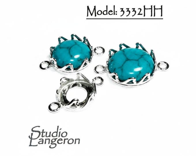 925 Sterling Silver Round Bezel Cups with 2 loops, size 8.0 - 16.0mm, Bracelet, Setting, Connector, Jewelry making Mounting - 1 piece