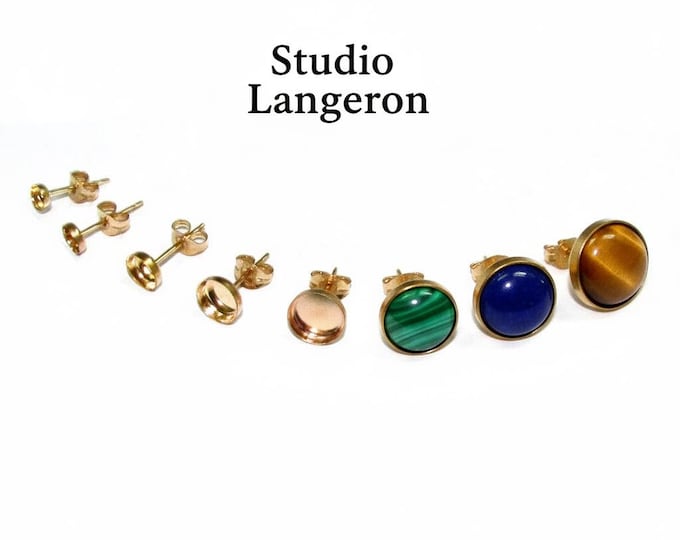 14K Gold Filled Earrings Post With bezel cup size 3 - 12 mm, Earrings mounting, earring components, jewelry making - 1 pair (2 piece)