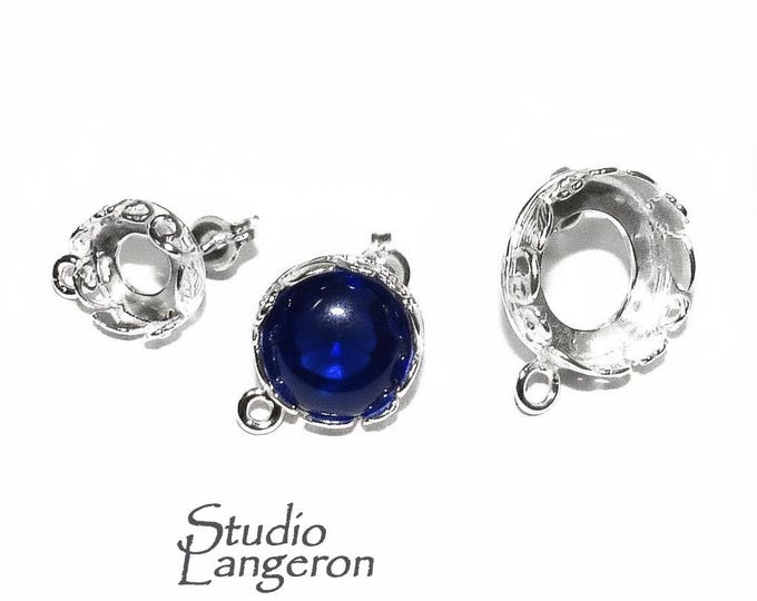 925 Sterling Silver Blank earrings size 8, 10, 12 mm with closed ring, Bezel cup, Base earrings, Jewelry making, Setting - 1 pair (2 pieces)
