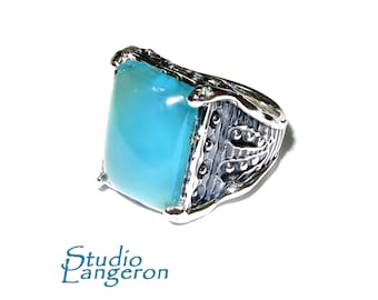 Anillo de calcedonia azul de plata de ley 925, talla 5, anillo hecho a mano, pieza única, plata de ley 925, calcedonia azul, anillo de plata, piedra preciosa