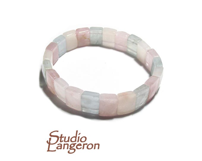 Natural Stone Morganite Square Beads Bracelets, Faceted Rectangle Strand Bangle For Women, Gemstone, Jewelry Gifts, Morganite