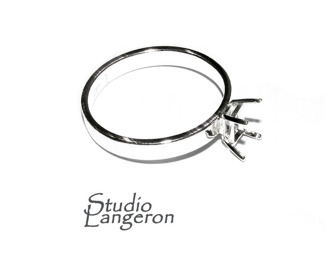 925 sterling silver blank ring with rectangular 4-Prong Settings 4x6 mm size 5, 6, 7, 8, 9, 10, Jewelry making, base ring, Setting - 1 piece