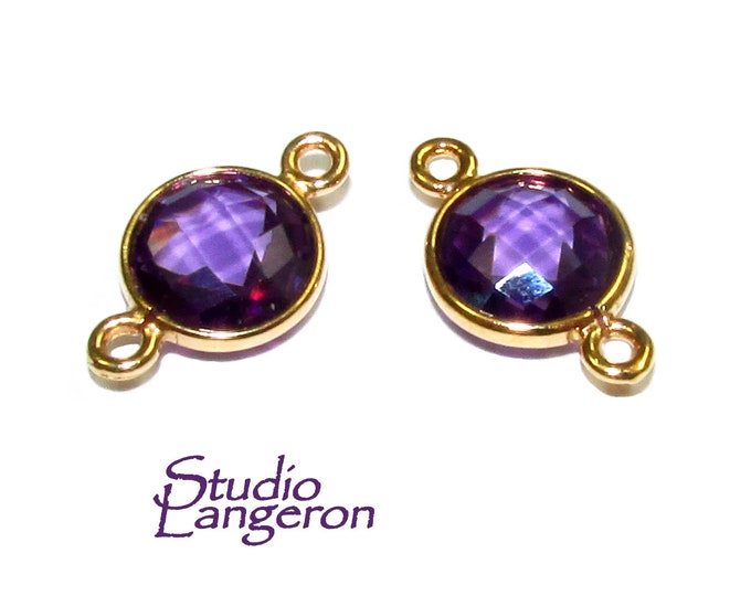 14K Gold Filled Checkerboard Amethyst Round Link Connector size 15x9 mm, Amethyst gold filled link, Jewelry making, Link connector - 1 piece