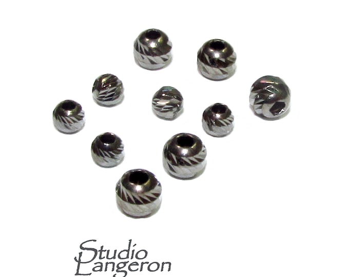 925 sterling silver diamond cut black beads sizes 3, 4 mm, diamond cut beads, Jewelry making, round beads, silver findings - 1 piece