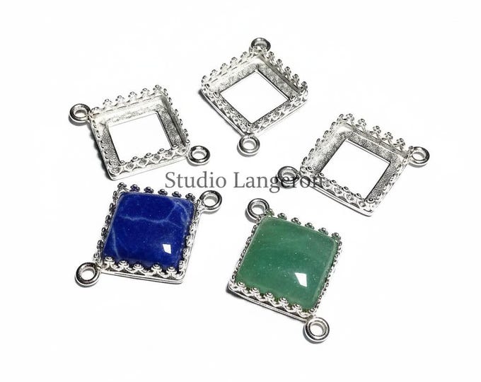 925 Sterling Silver Square Bezel Cups size 8x8, 10x10, 12x12 mm with two closed rings, Square bezel cup, Jewelry making, Setting - 1 piece