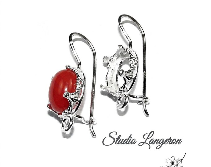 925 sterling silver blank earrings with oval bezel cup size 8x10-10x14mm, model 1231, Jewelry making, Setting, bezel cup - 1 pair (2 pieces)