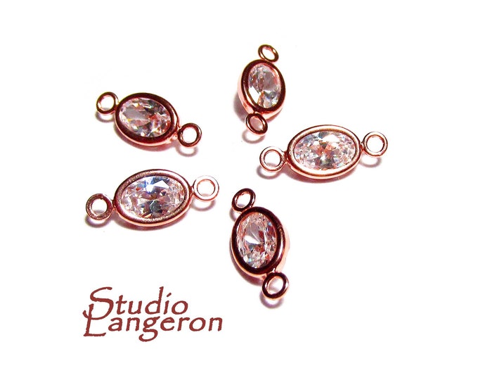 14K Rose Gold Filled White topaz oval Link Connector size 11.0x5.0 mm, Rose gold filled link, Link connector, Jewelry making - 1 piece