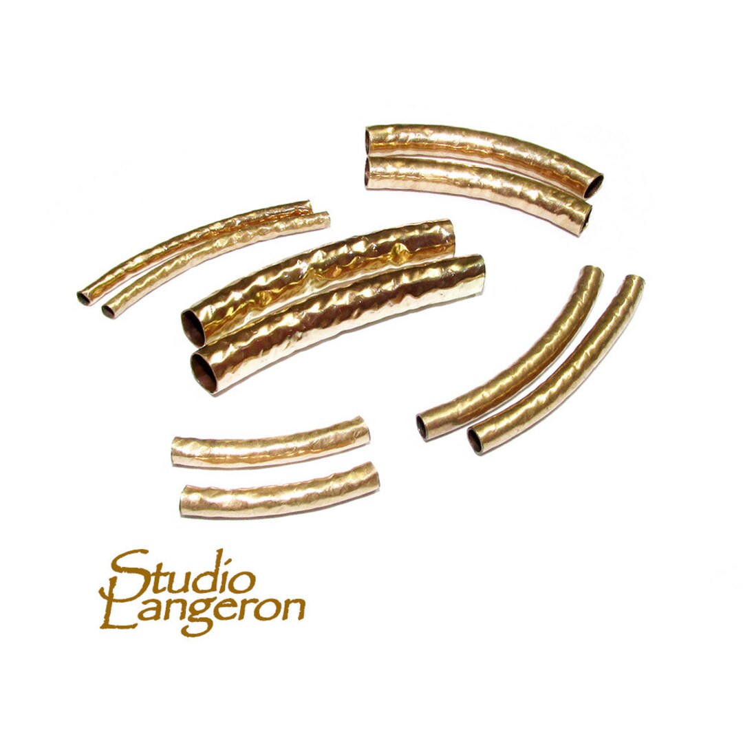 14K Gold Filled Hammered Curved Tube Beads Different Sizes, Tubes Gold