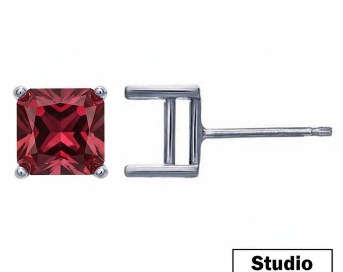 925 Sterling Silver blank earrings with 4-Prong square Setting, Earring Post, Jewelry making, Setting - 1 pair (2 piece)