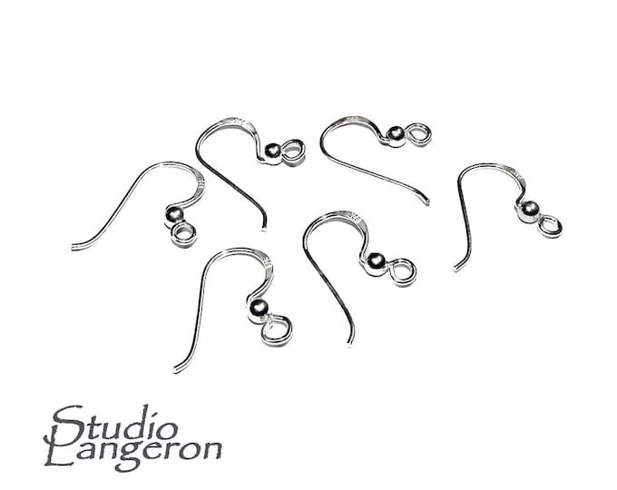 925 Sterling Silver Hammered Small Ear Wire with Loop and Bead, Silver earrings, Silver ear wire, Jewelry making - 1 pair ( 2 pieces)