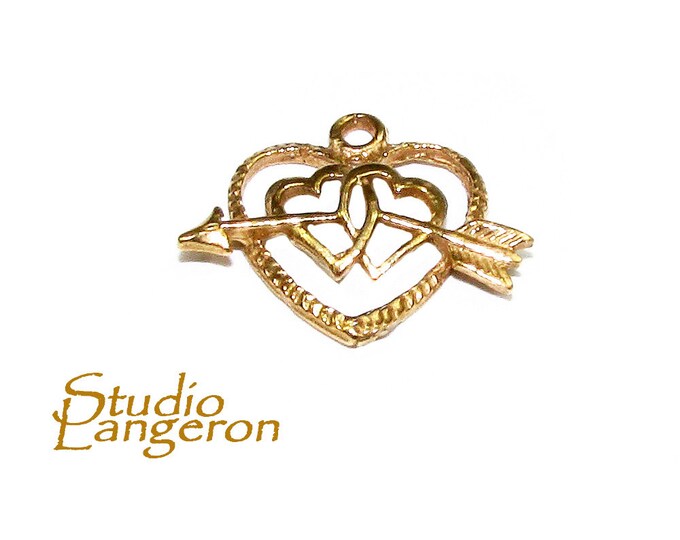 14K Gold Filled small heart with arrow Pendant, Heart with arrow, pendant gold filled, Jewelry making, Heart Pendant, Gold filled - 1 piece