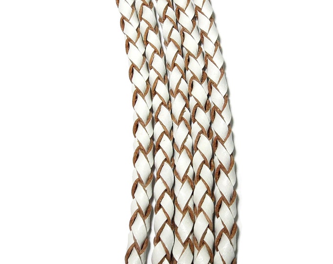 3.0 mm Natural white braided leather cord, Leather cord, braided leather cord, Natural leather, white color, Jewelry making - 50 cm (1.7 Ft)