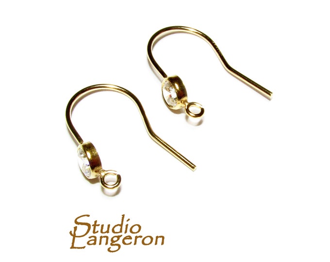 14K Yellow Gold Filled Ear Wire with crystal size 10x18 mm, Gold Filled Earrings, Jewelry making, Earring components - 1 pair (2 pieces)